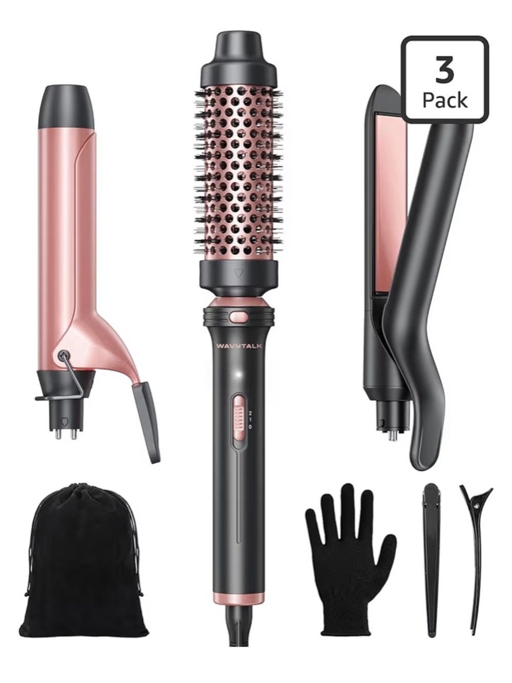 Wavstalk 3-Piece Rose Gold & Black Women’s Hair Styling Set New